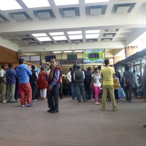 Kathmandu Airport. The arrivals waiting room. Waiting for Woody Brown to arrive. Our first guest.